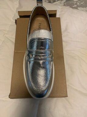 Parisian Works Metallic Silver Penny Loafer for women